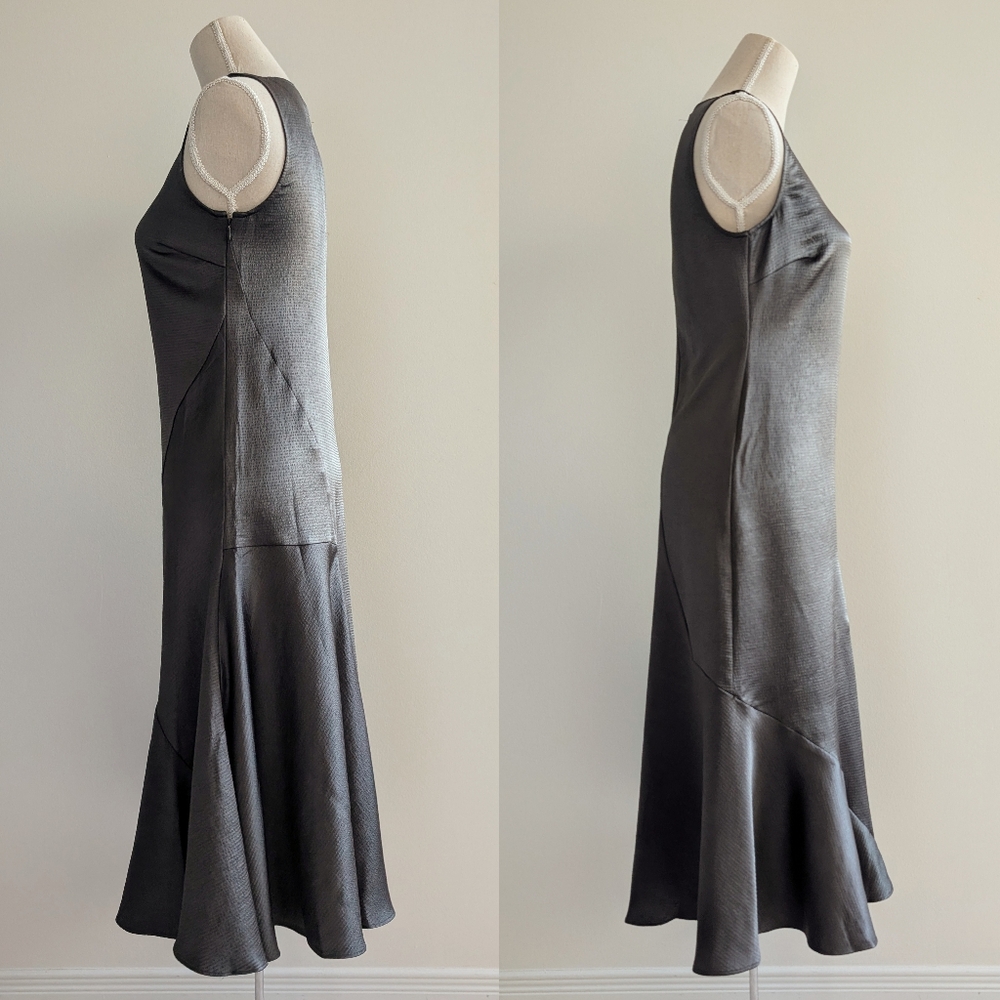 Club Monaco Bias Cut Sleeveless Satin Dress In Olive Green - Picture 8 of 16